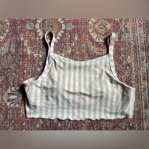 Hollister Swim Striped Beige and White ruffle bottom detail Bikini top